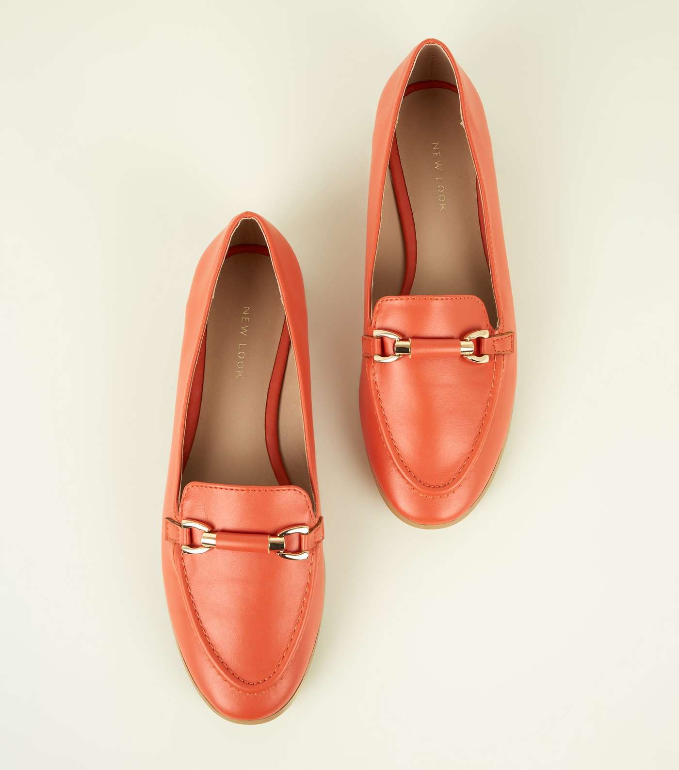 Bright Orange Leather-Look Bar Front Loafers Image 3