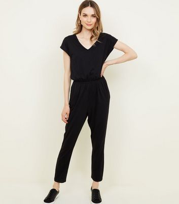 black jersey jumpsuit with sleeves