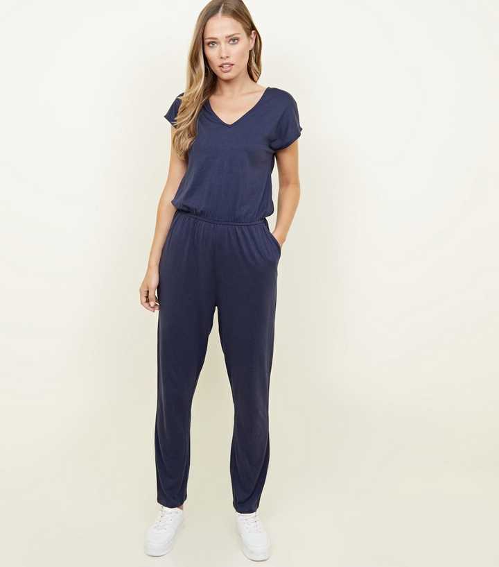 Navy Cap Sleeve JerseyJumpsuit 