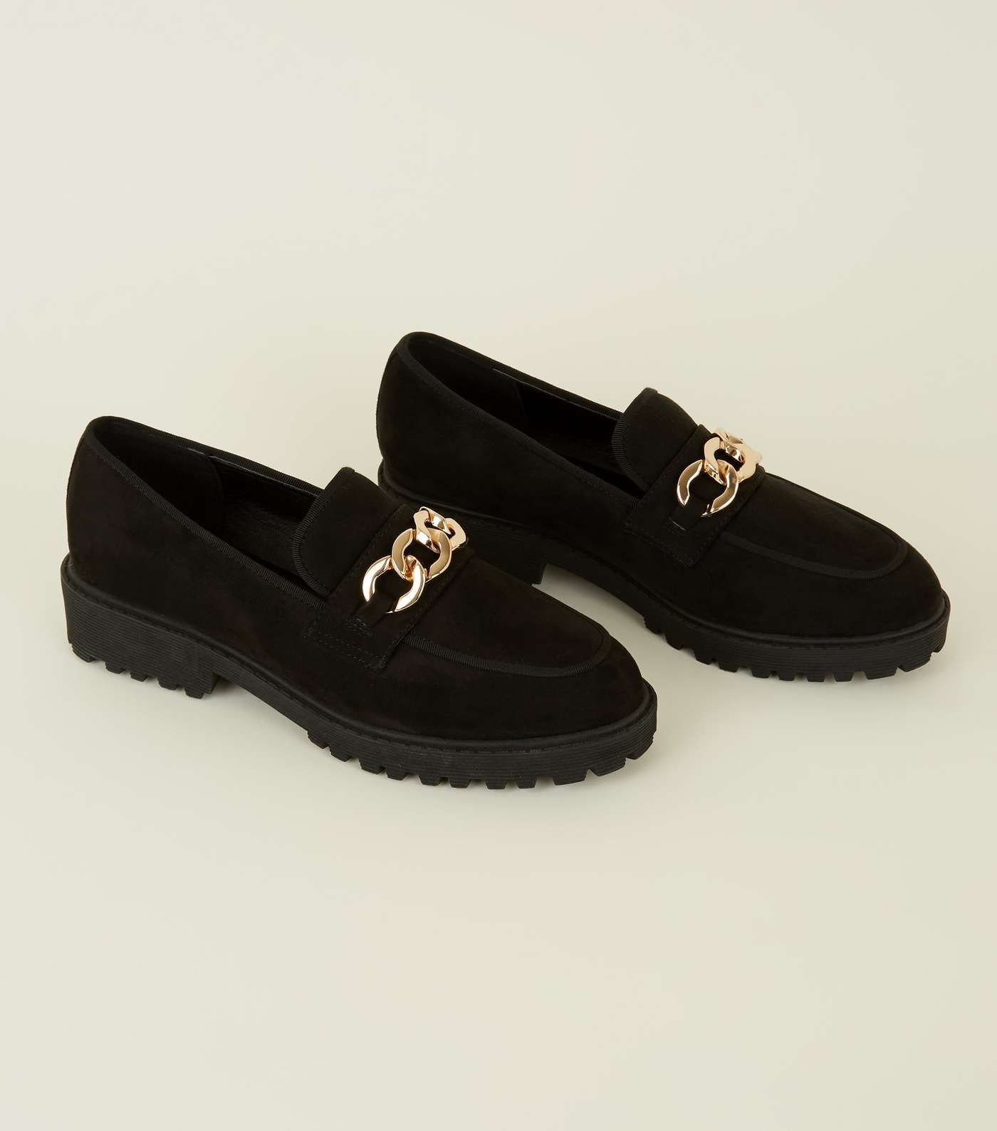 Black Suedette Chain Trim Chunky Loafers Image 4