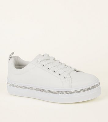 white trainers with diamante