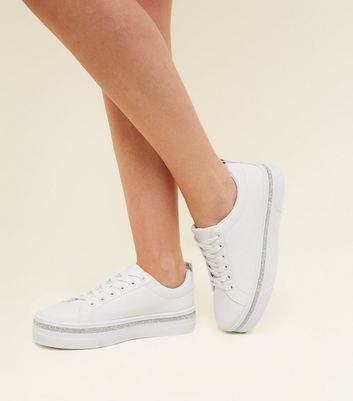 white trainers with diamante