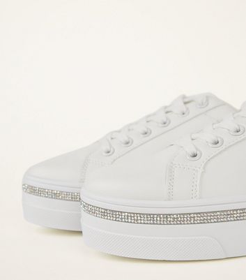 White trainers with sales diamante