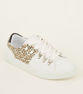 womens white trainers with leopard print