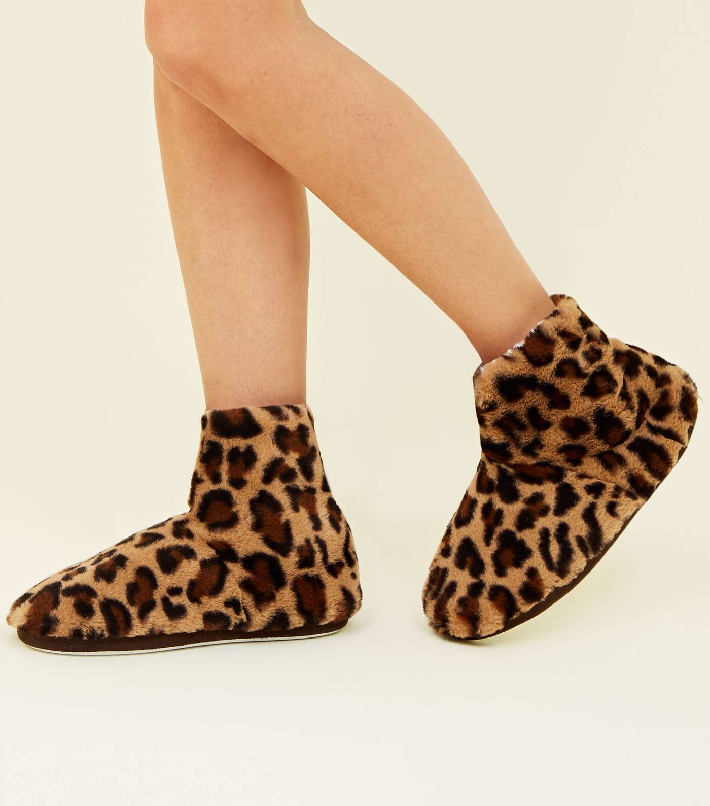 Stone Faux Leopard Fur Slipper Boots Image 2