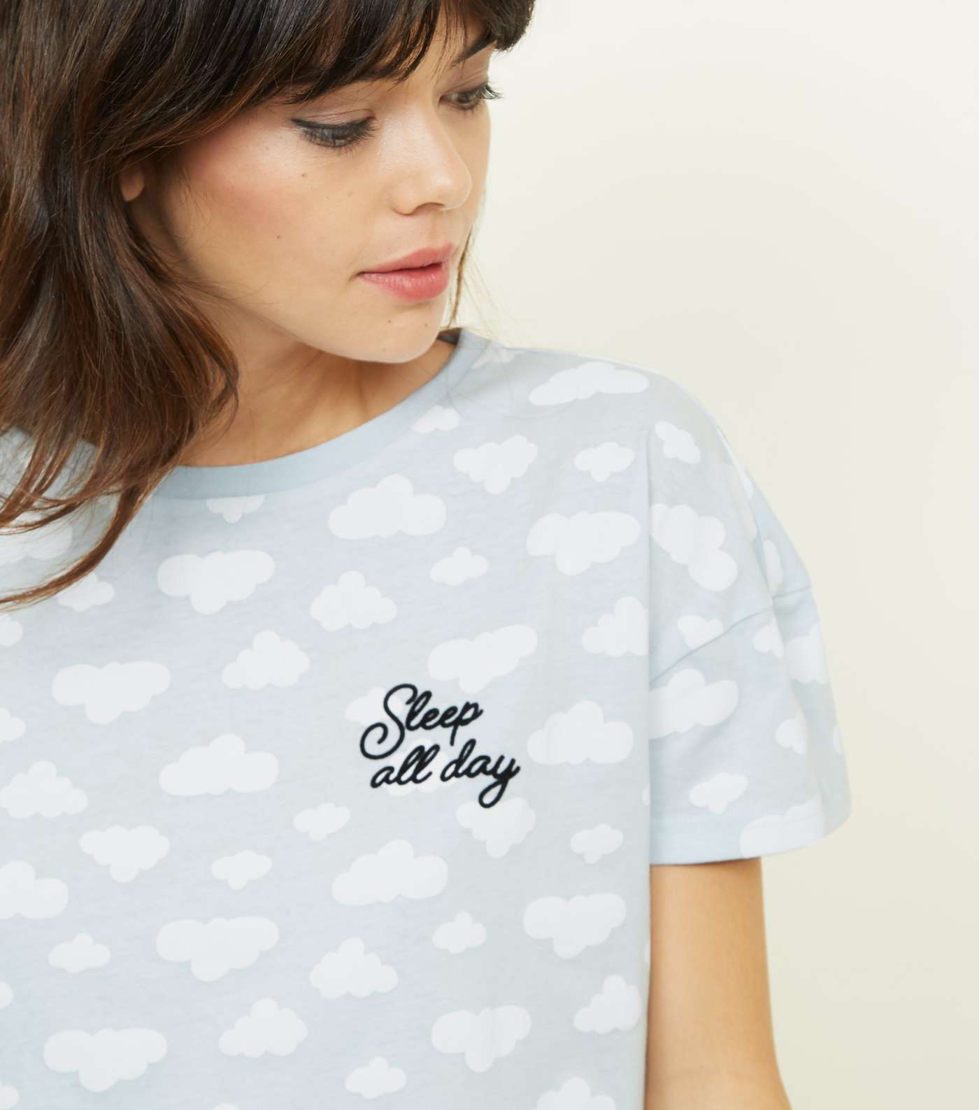 Pale Blue Cloud Print T-Shirt and Shorts Pyjama Set Image 4