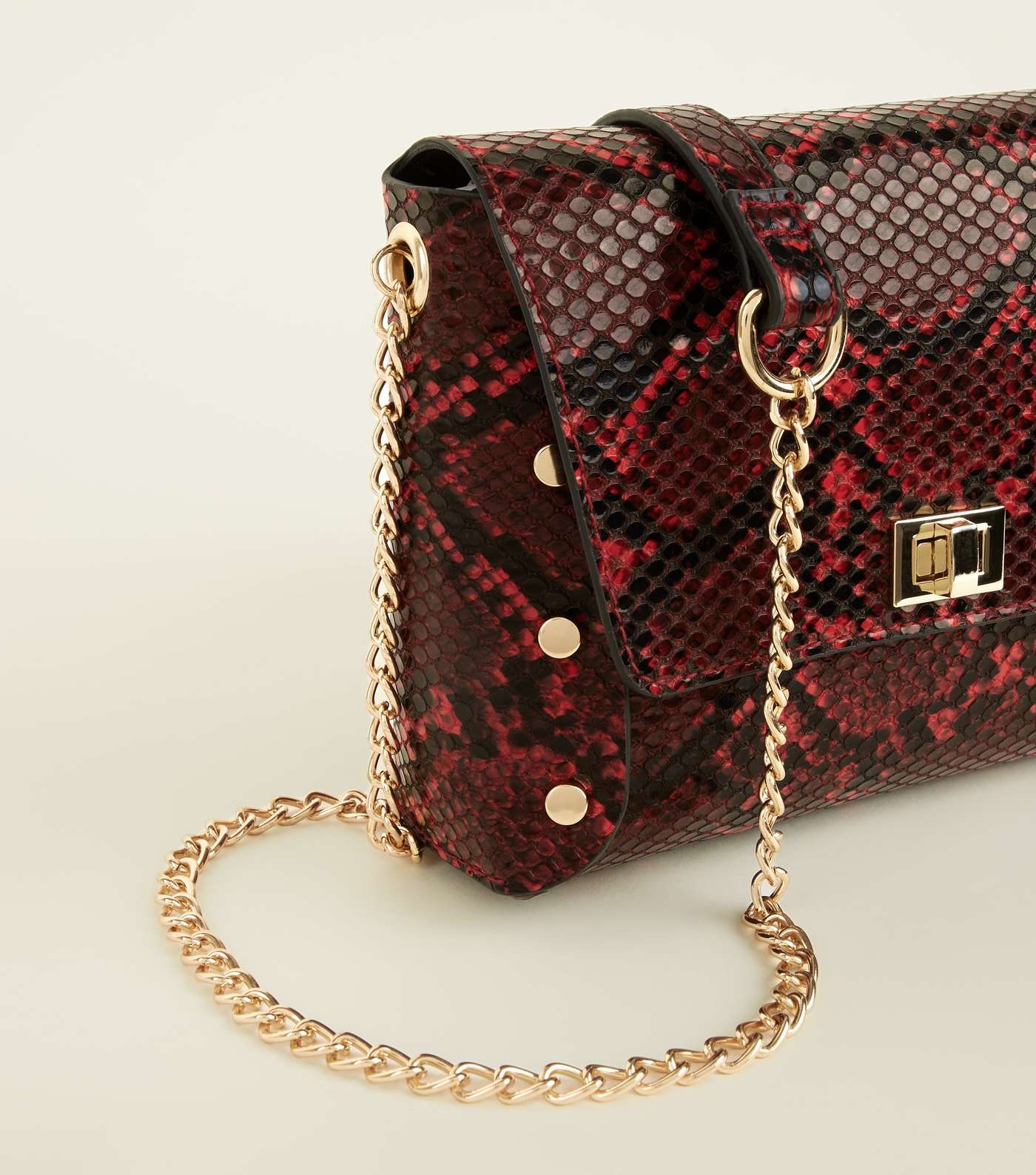 Red Faux Snake Chain Strap Cross Body Bag Image 4
