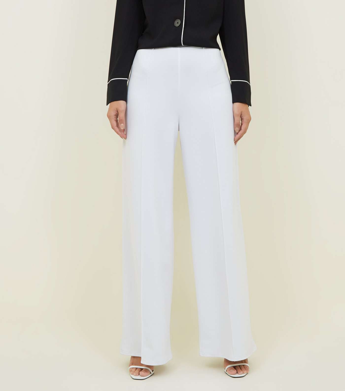 White Pintuck Wide Leg Trousers Image 2