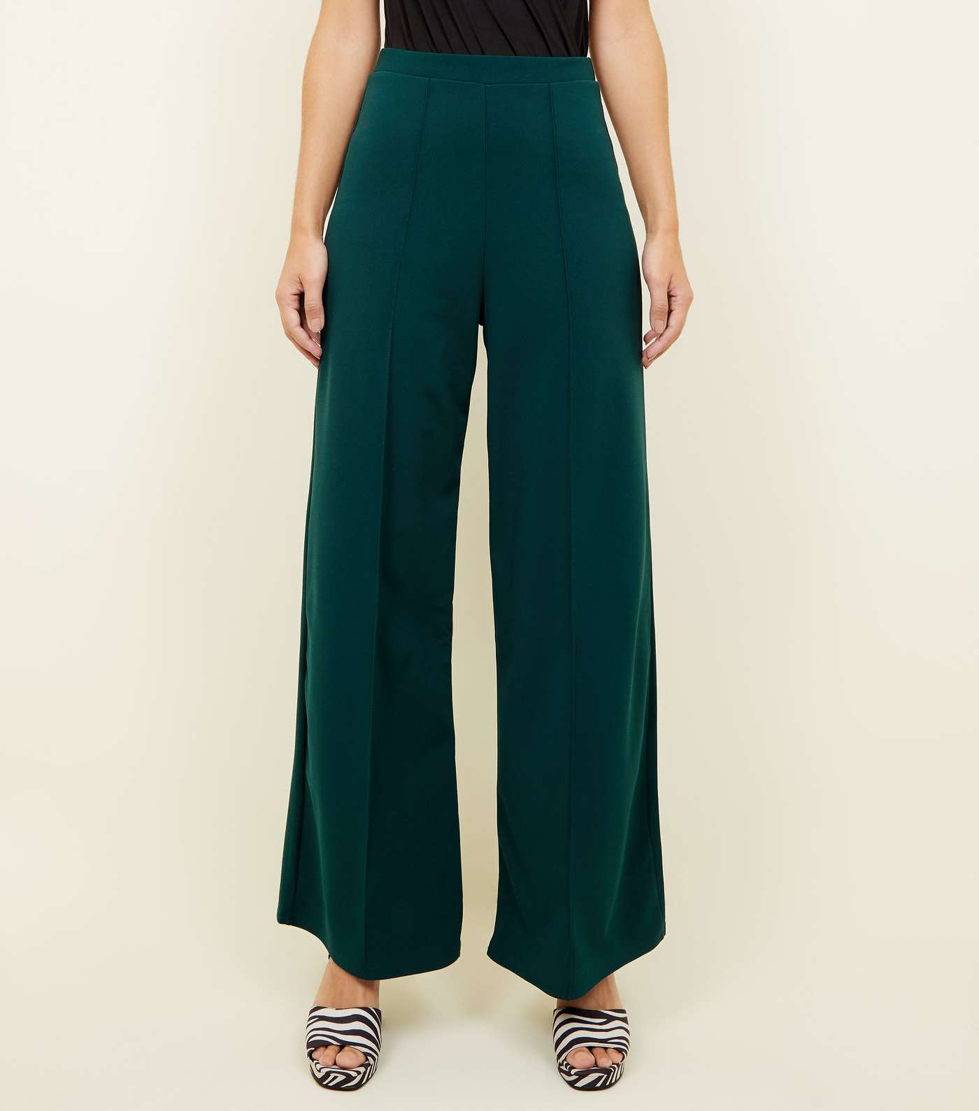 Dark Green Pintuck Wide Leg Party Trousers Image 2