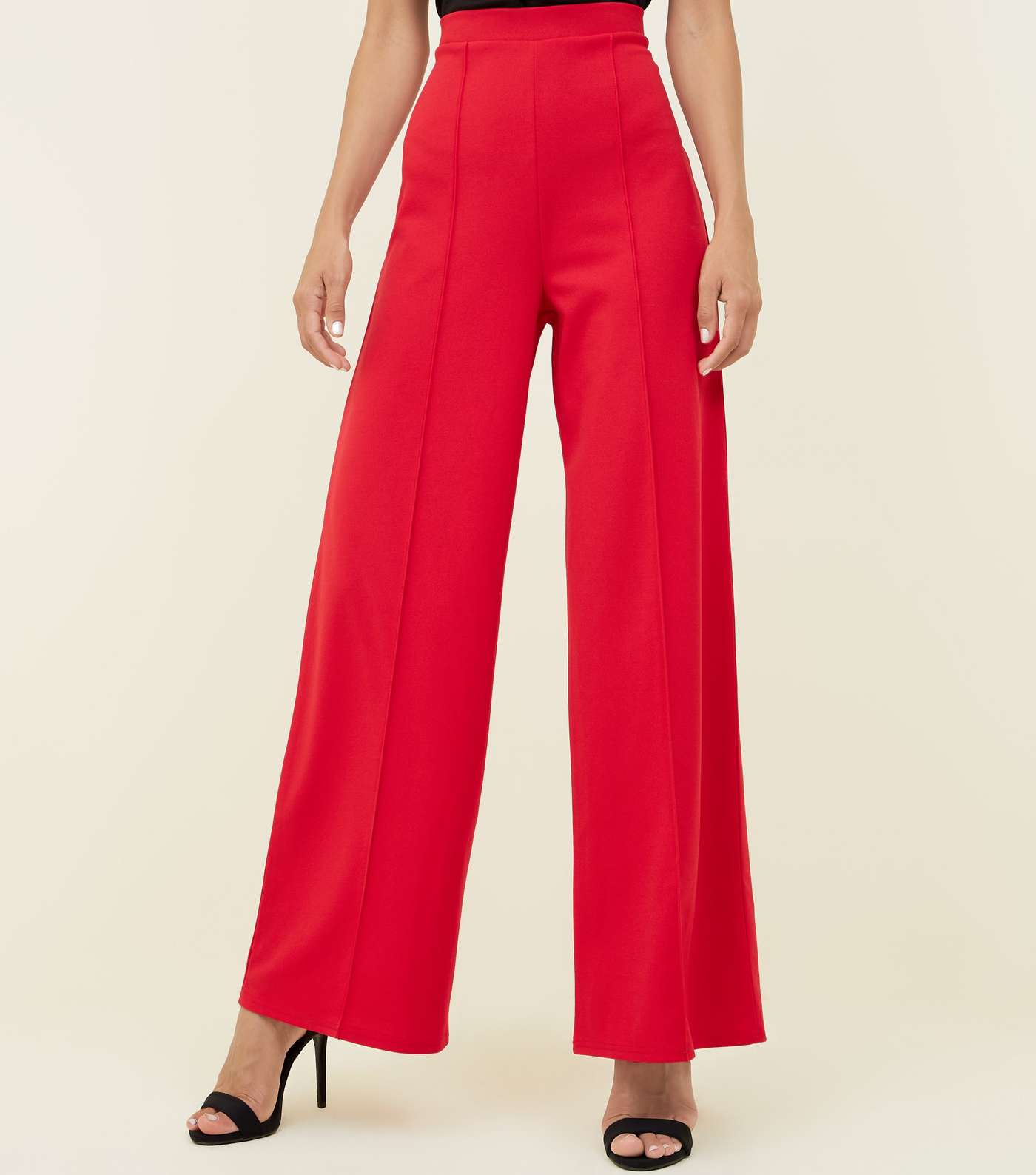 Red Pintuck Wide Leg Trousers Image 2