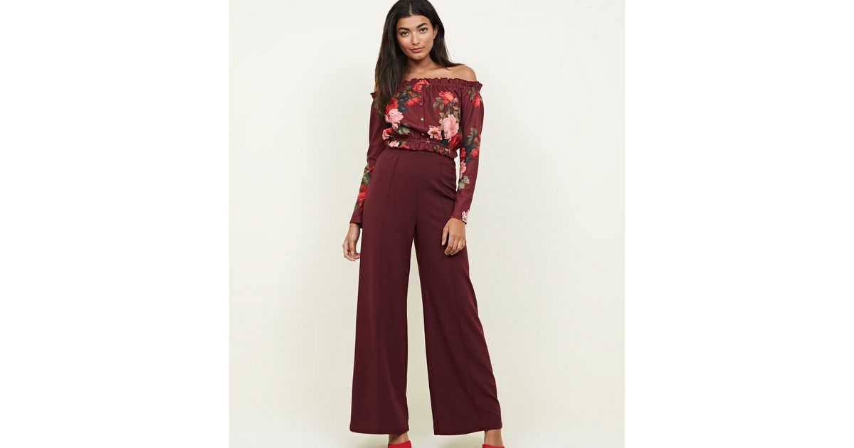 Maroon Lace Insert Pintuck Trousers