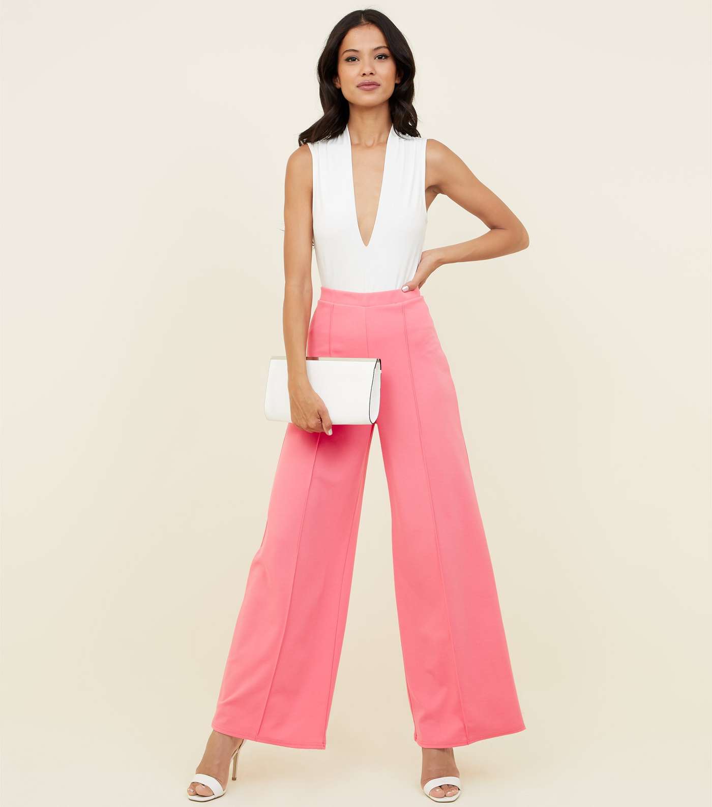 Bright Pink Pintuck Wide Leg Trousers