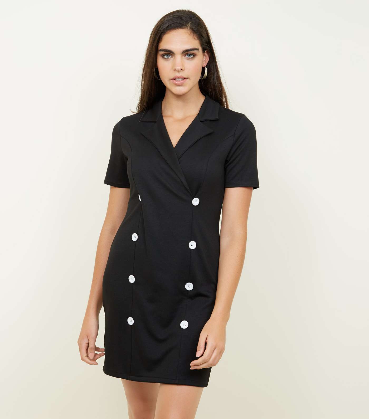 Black Double Breasted Short Sleeve Dress