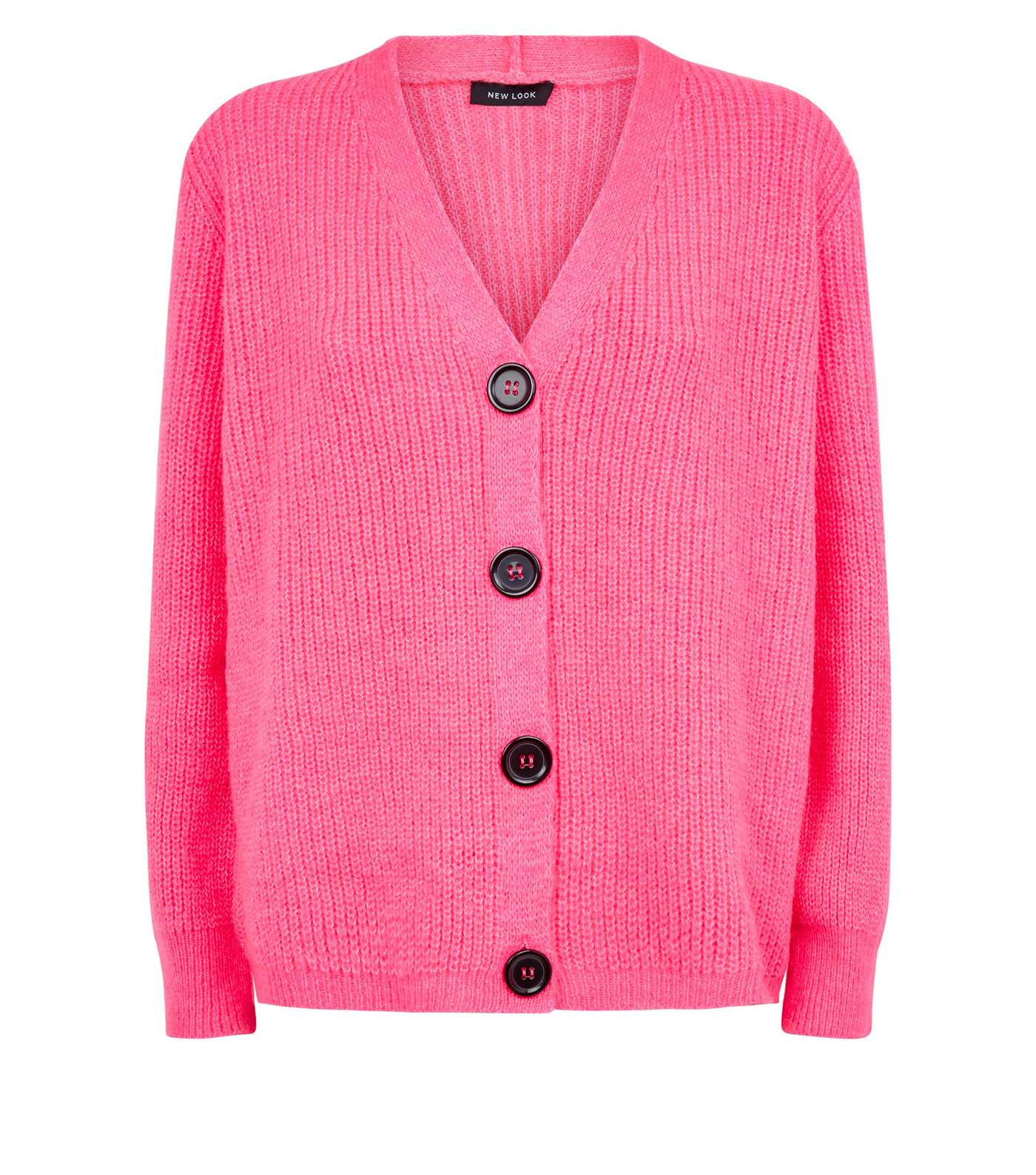 Bright Pink Rib Knit Button Through Cardigan Image 4