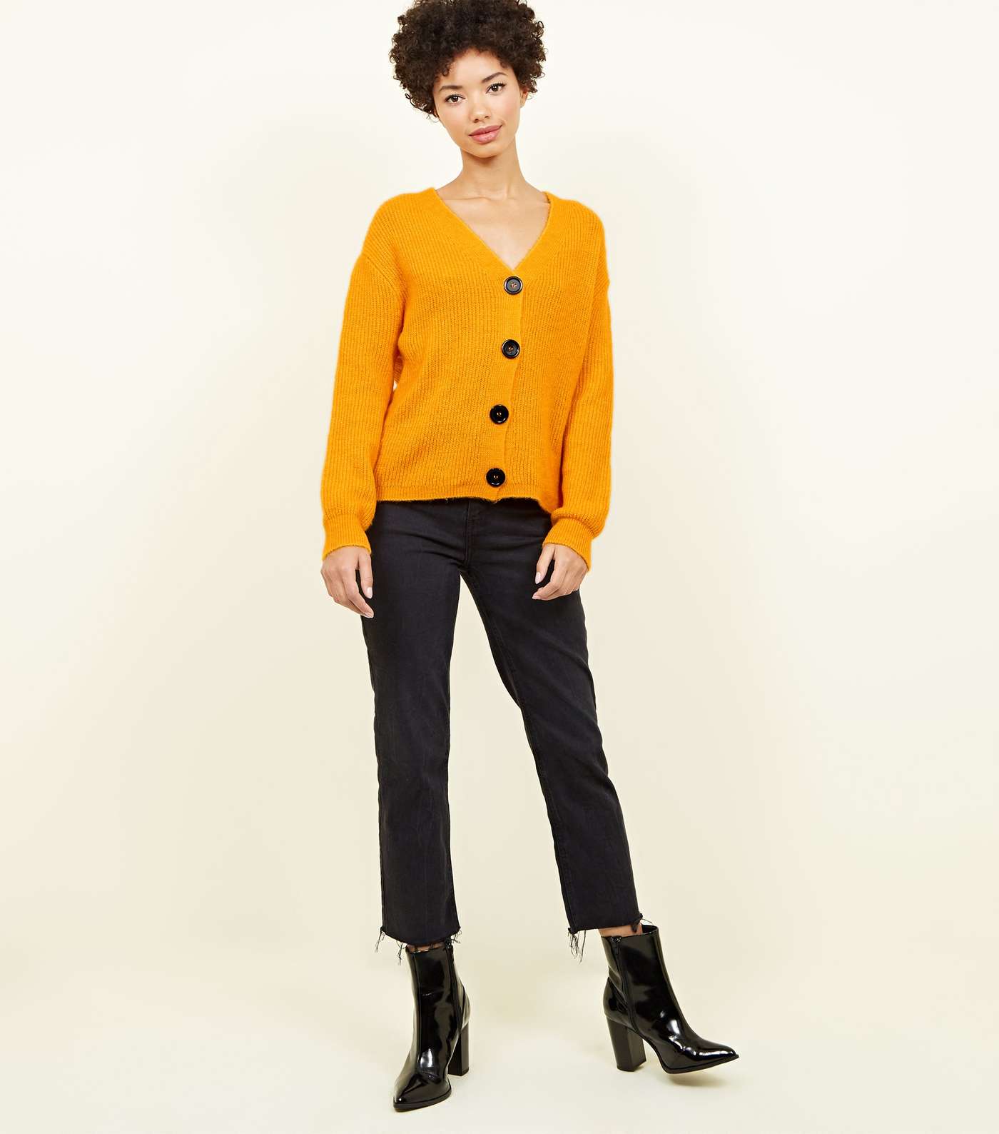 Bright Orange Rib Knit Button Through Cardigan Image 2