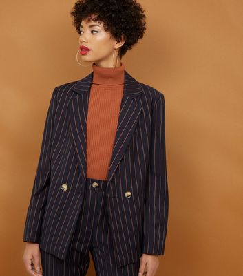 Navy Pinstripe Double Breasted Blazer 