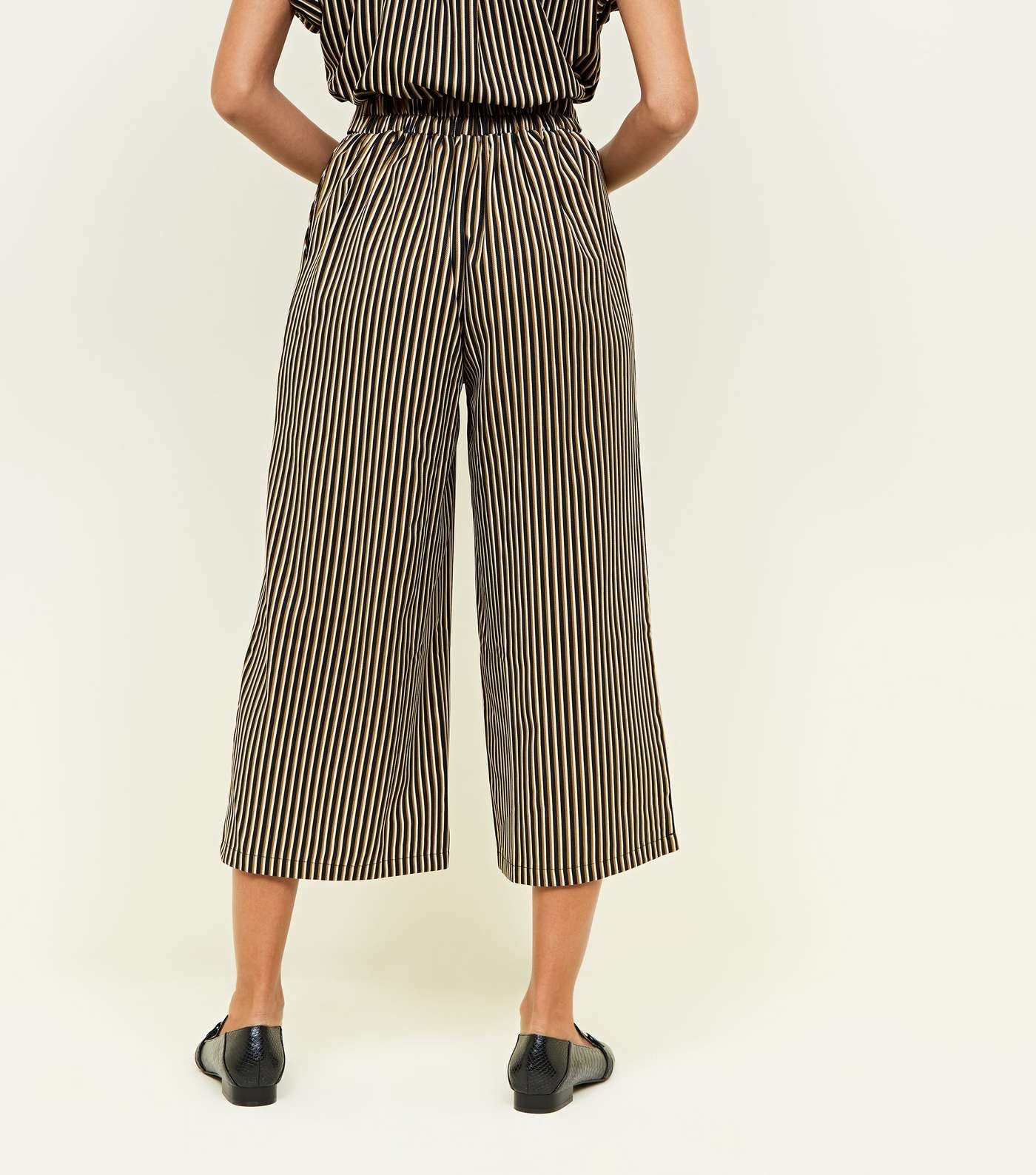 Black Stripe Twill Belted Culottes Image 3