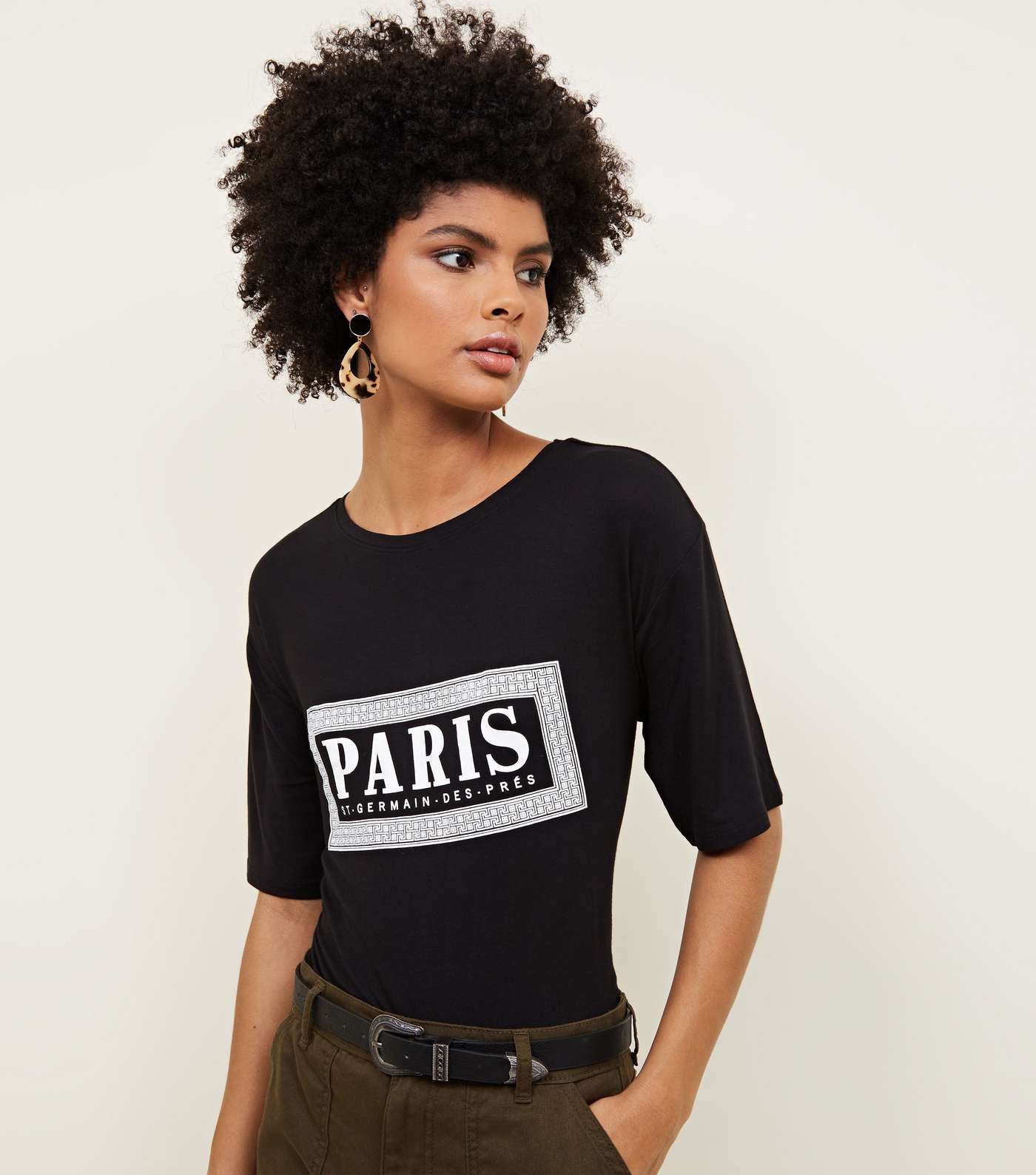 Black Dropped Sleeve Paris Box Print T-Shirt