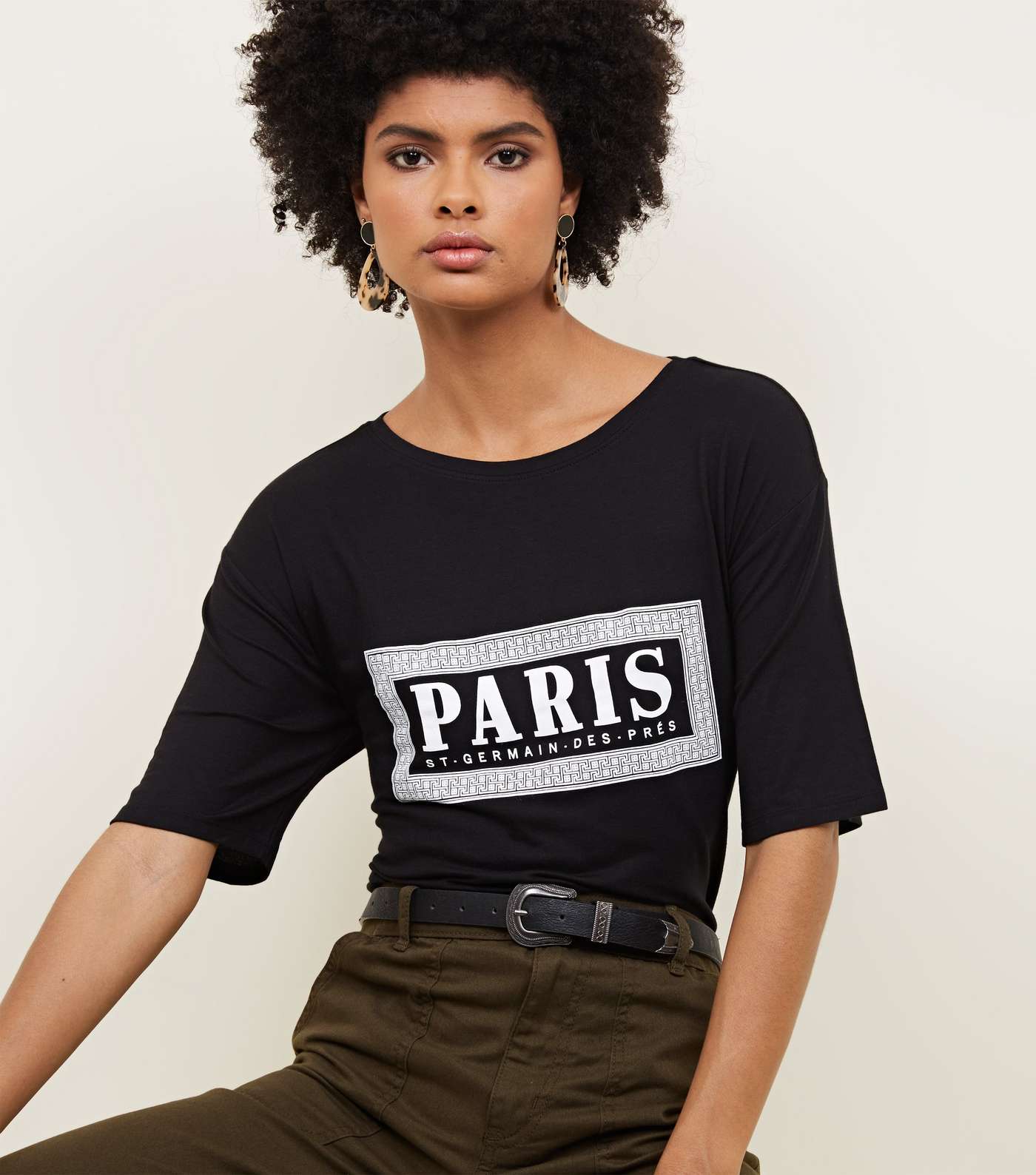 Black Dropped Sleeve Paris Box Print T-Shirt Image 5