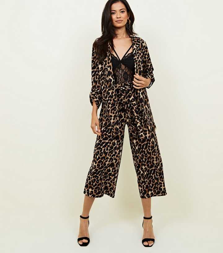 Brown Leopard Print Scuba Pull On Trousers