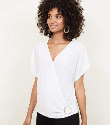 White Crepe Wrap Buckle Side Top | New Look
