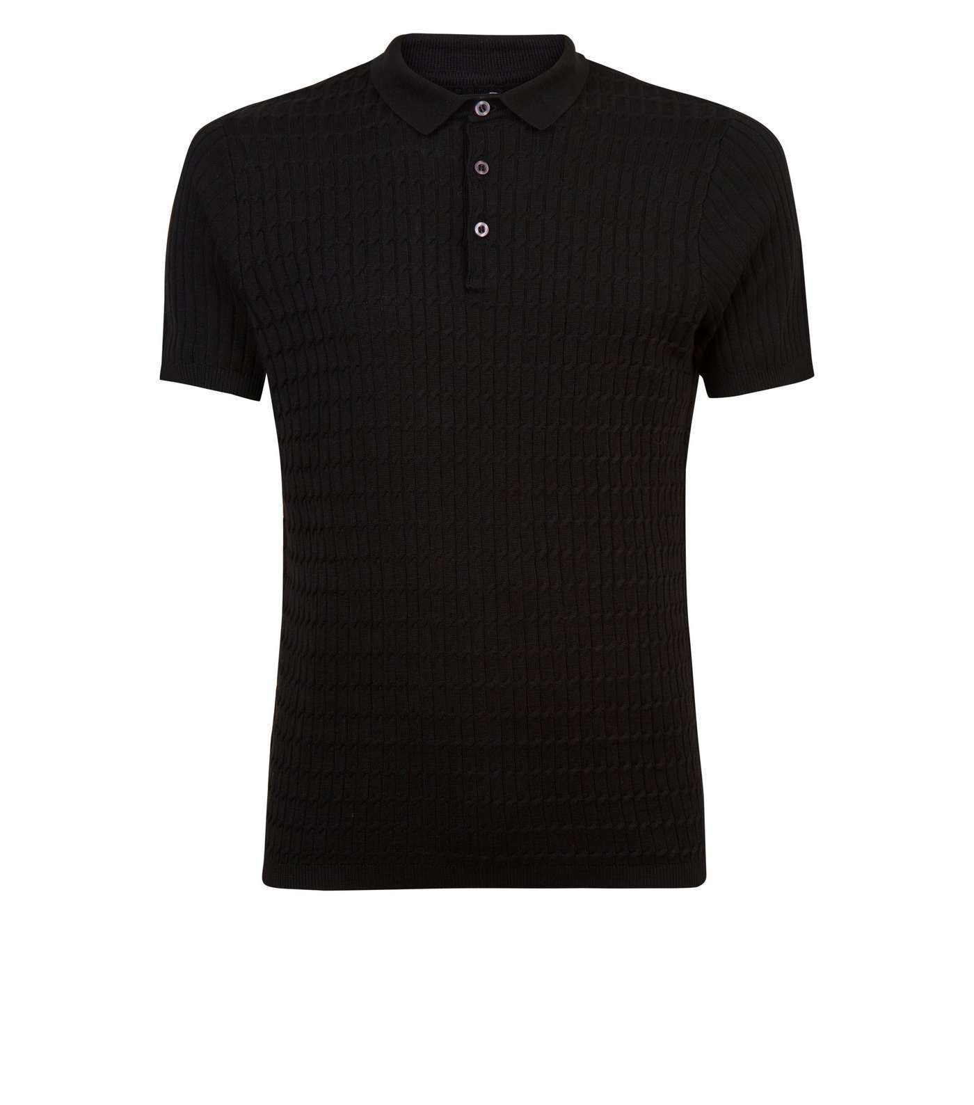 Black Cable Knit Polo Shirt Image 4