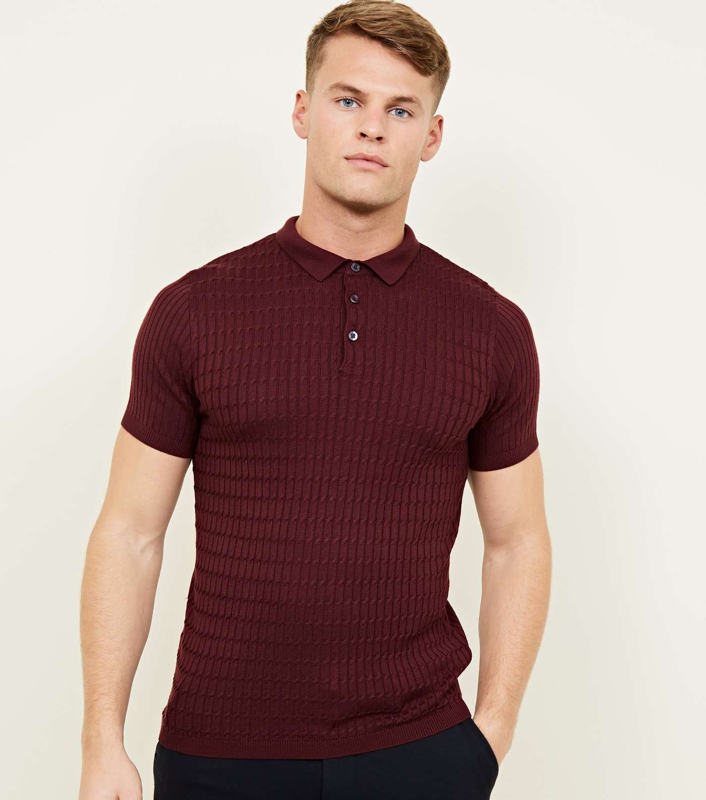 Burgundy Cable Knit Polo Shirt