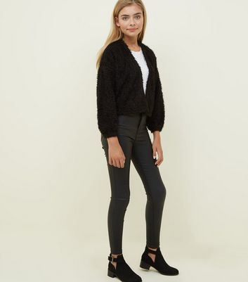 girls black fluffy cardigan