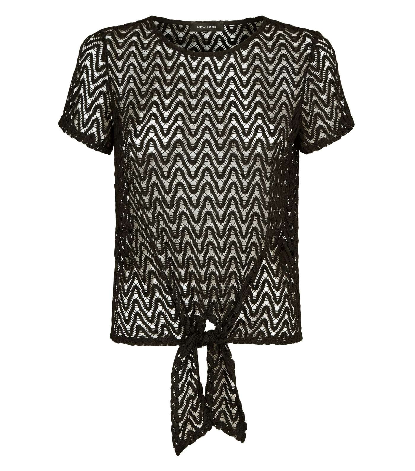 Black Zig Zag Crochet Tie Front T-Shirt  Image 4