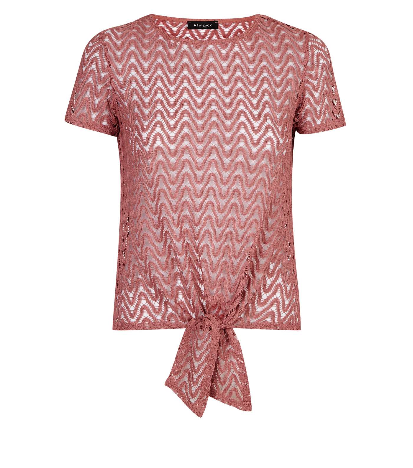 Mid Pink Zig Zag Crochet Tie Front T-Shirt Image 4