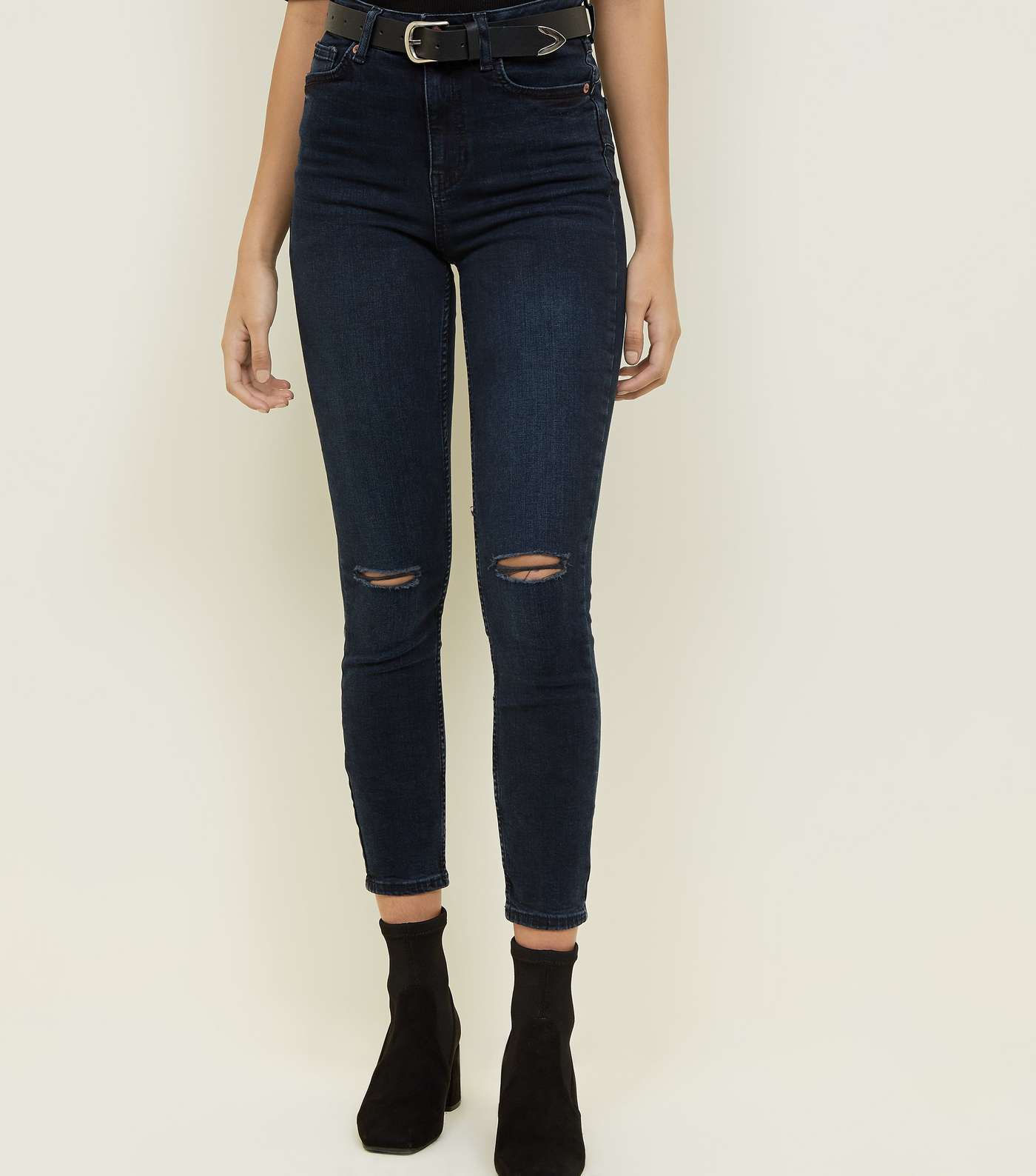 Navy Ripped Super Skinny 'Lift & Shape' Jeans Image 2