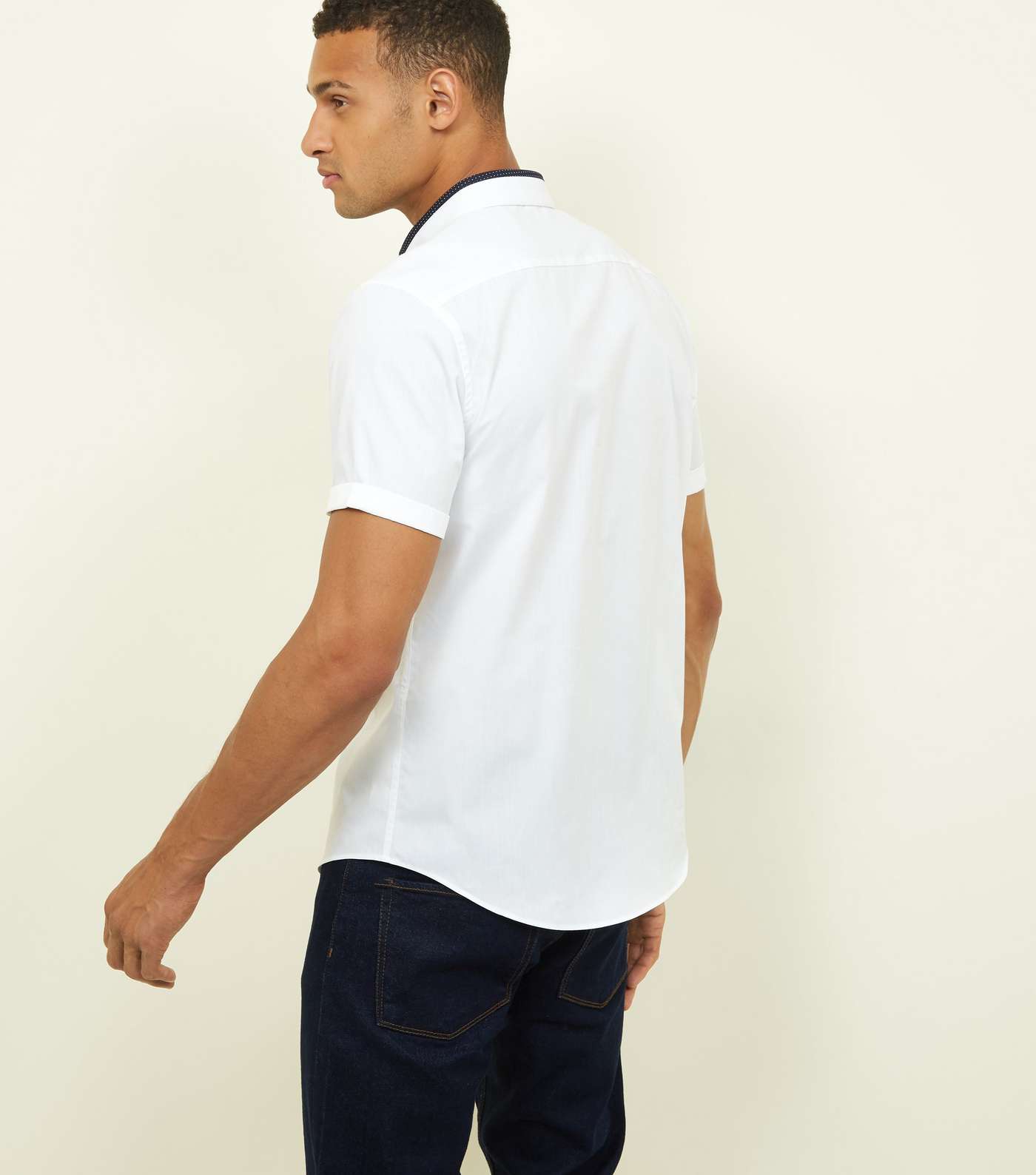 White Contrast Collar Button Down Shirt Image 3