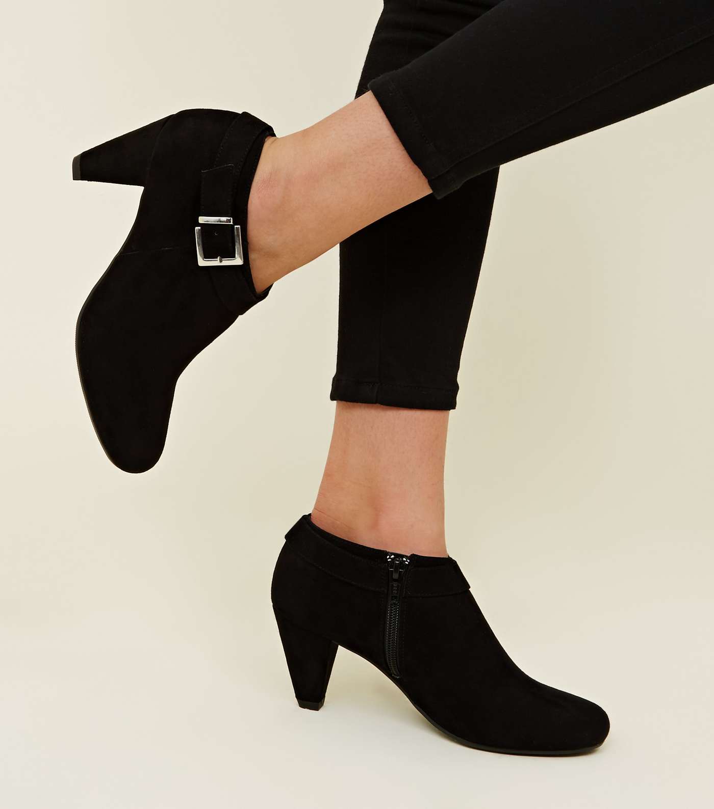 Girls Black Suedette Cone Heel Shoe Boots  Image 2
