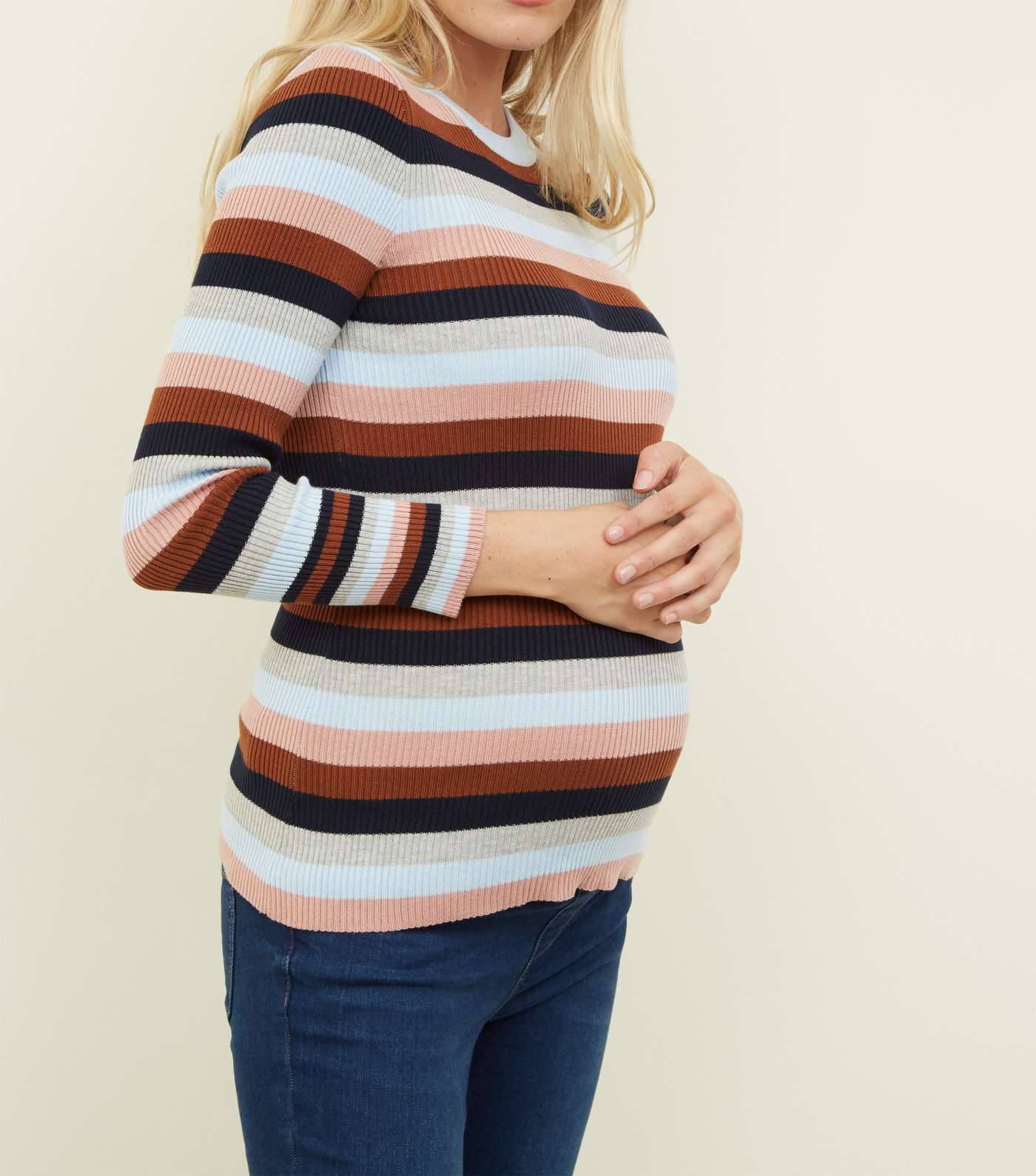 Maternity Multicoloured Stripe Fine Knit Jumper Image 5