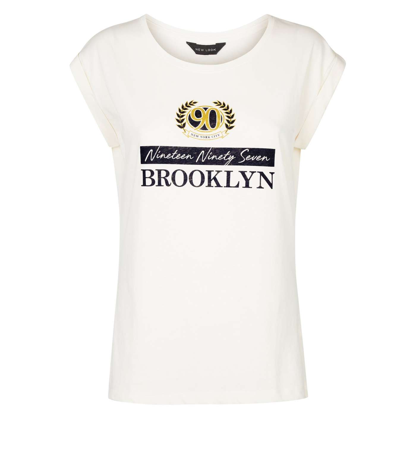 Off White Brooklyn Glitter Slogan T-Shirt Image 4