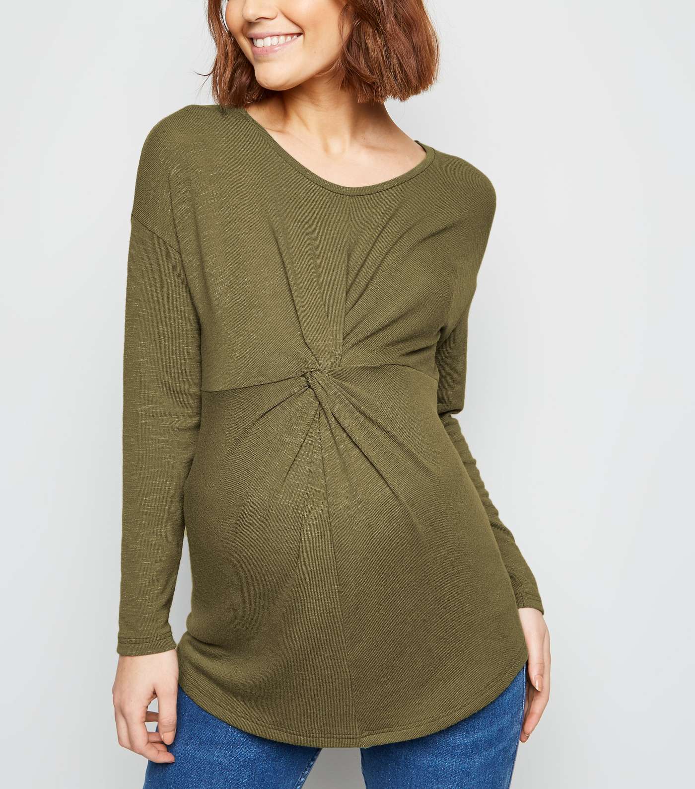 Maternity Olive Fine Knit Twist Front Top