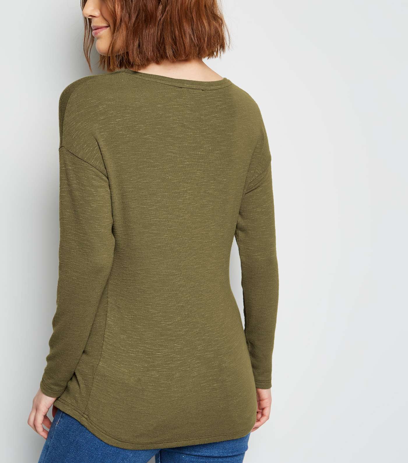 Maternity Olive Fine Knit Twist Front Top Image 3