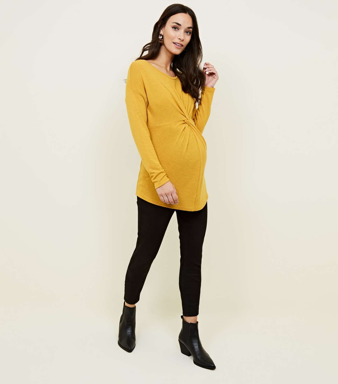 Maternity Yellow Fine Knit Twist Front Top Image 2