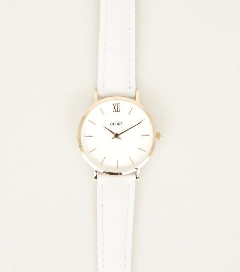 Cluse White Leather Strap Minuit Watch