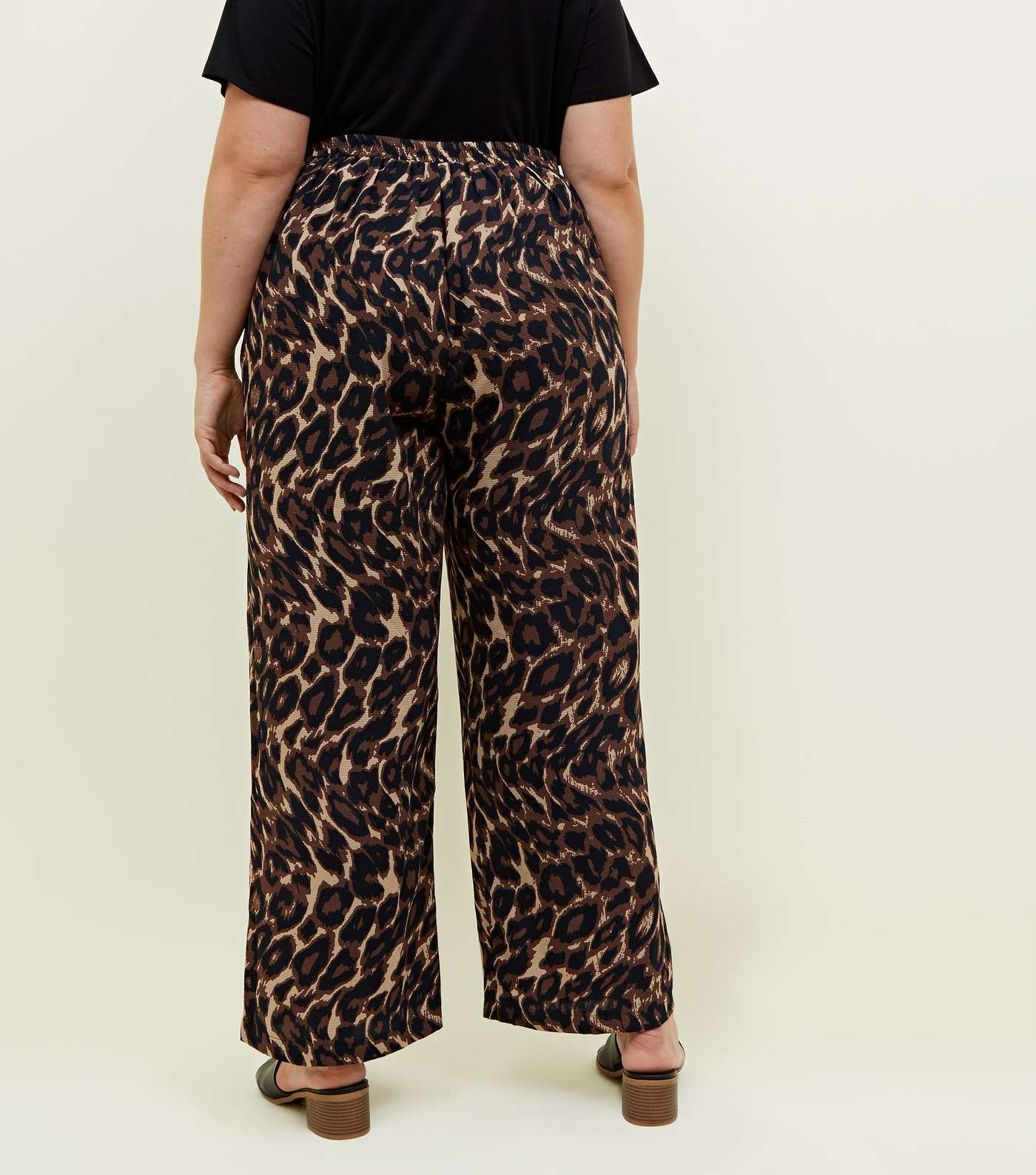 Curves Brown Leopard Print Wide Leg Trousers Image 3