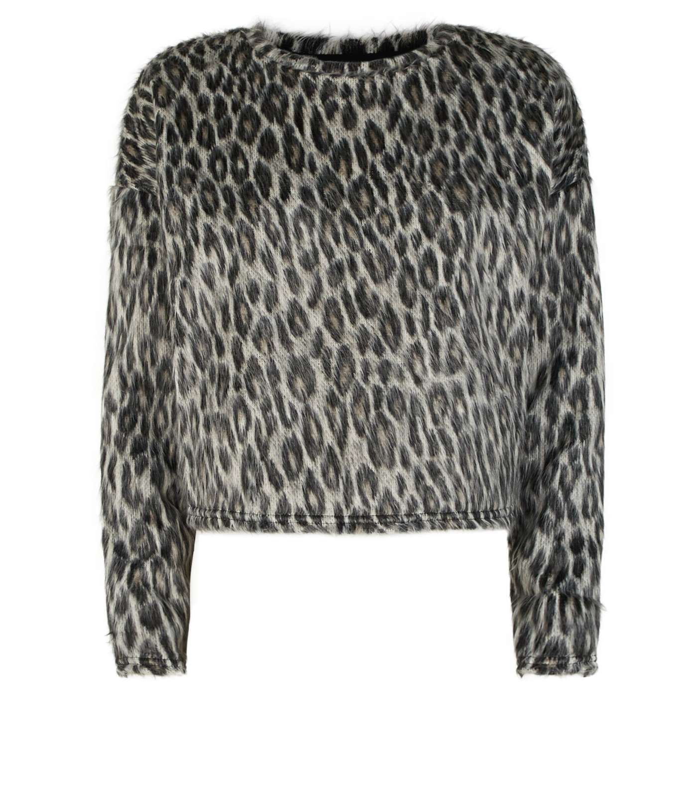 Grey Leopard Print Brushed Fine Knit Top Image 4