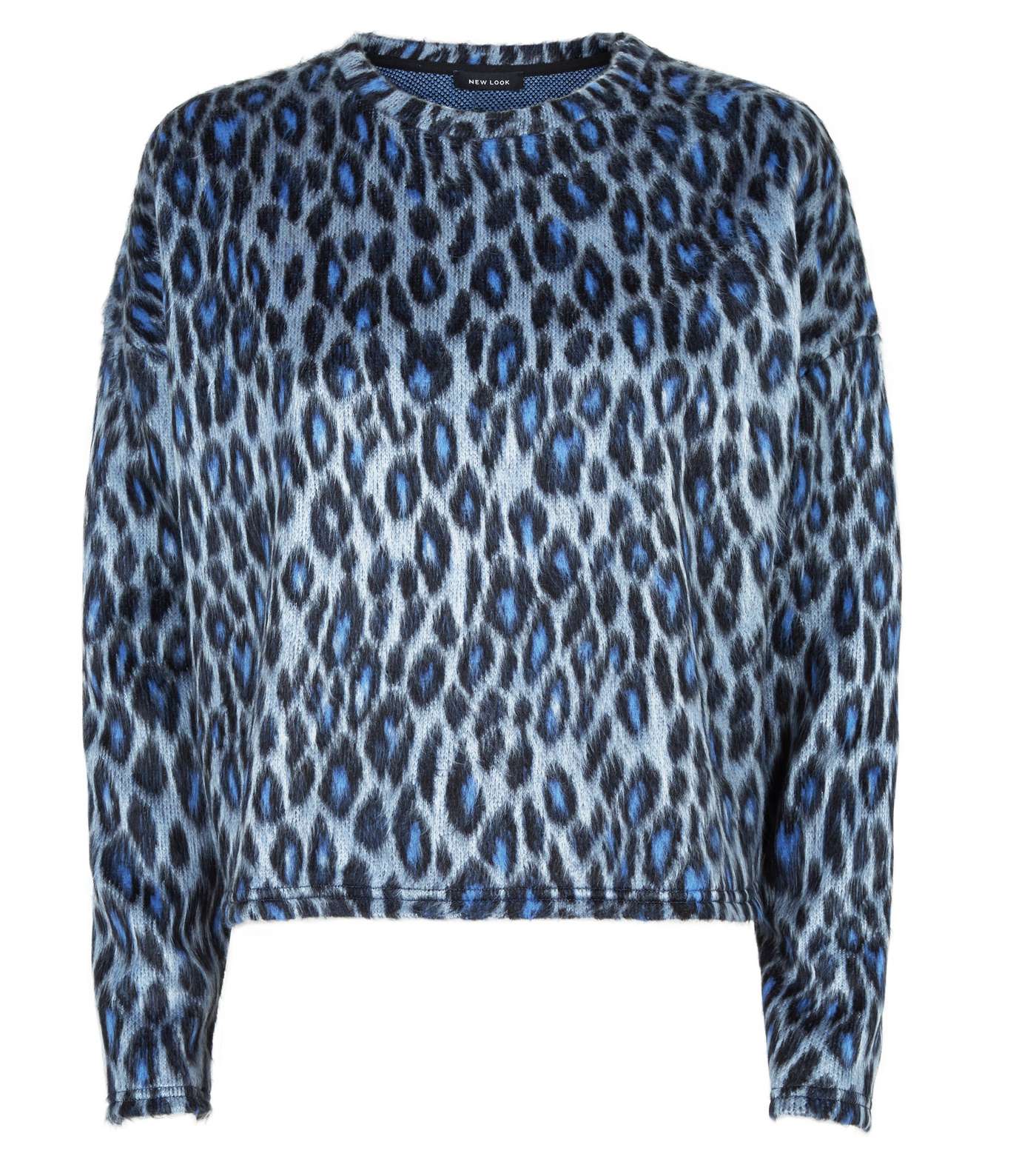 Blue Brushed Fine Knit Leopard Print Top Image 4