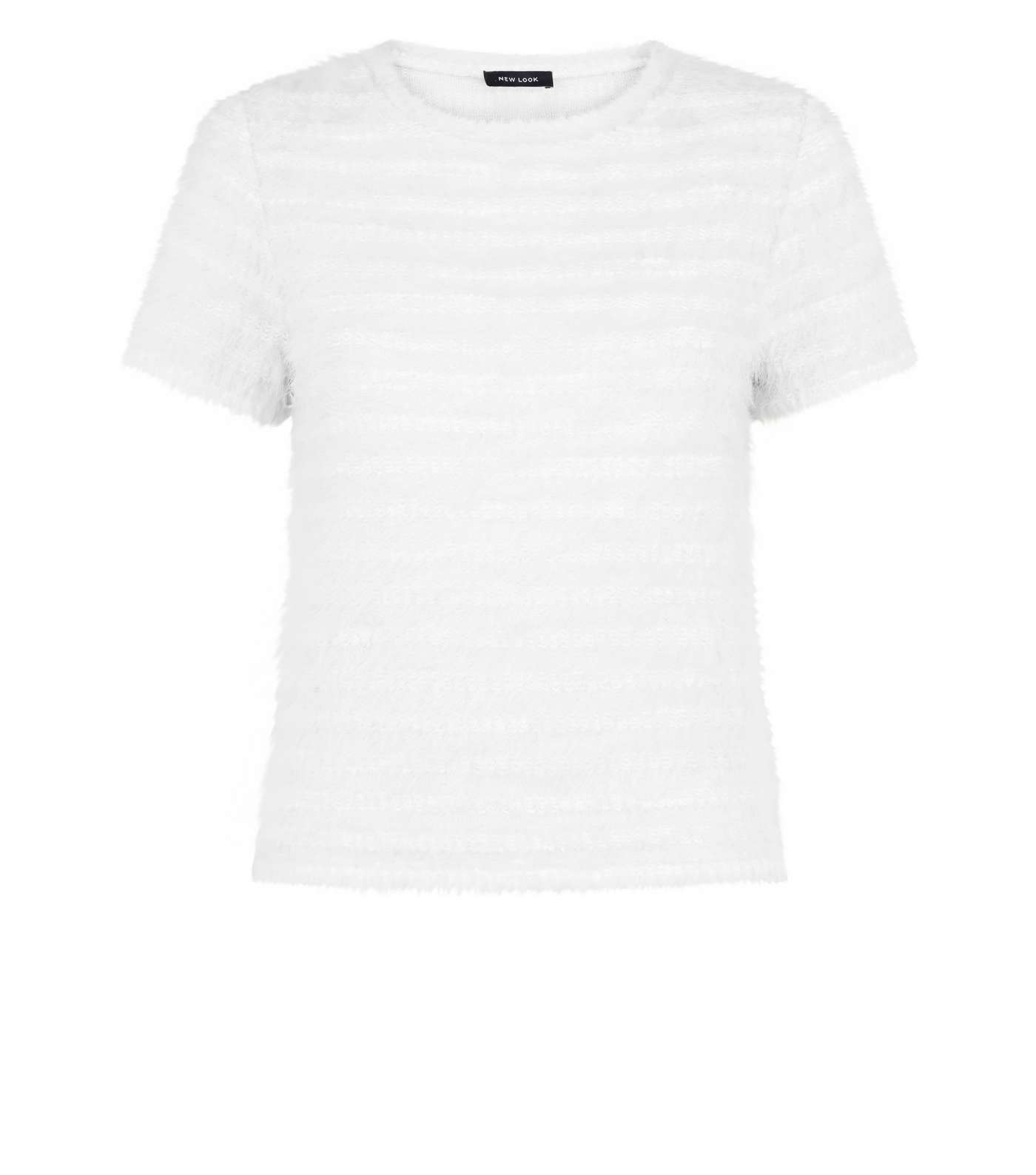 Cream Fluffy Stripe Fine Knit T-Shirt Image 4