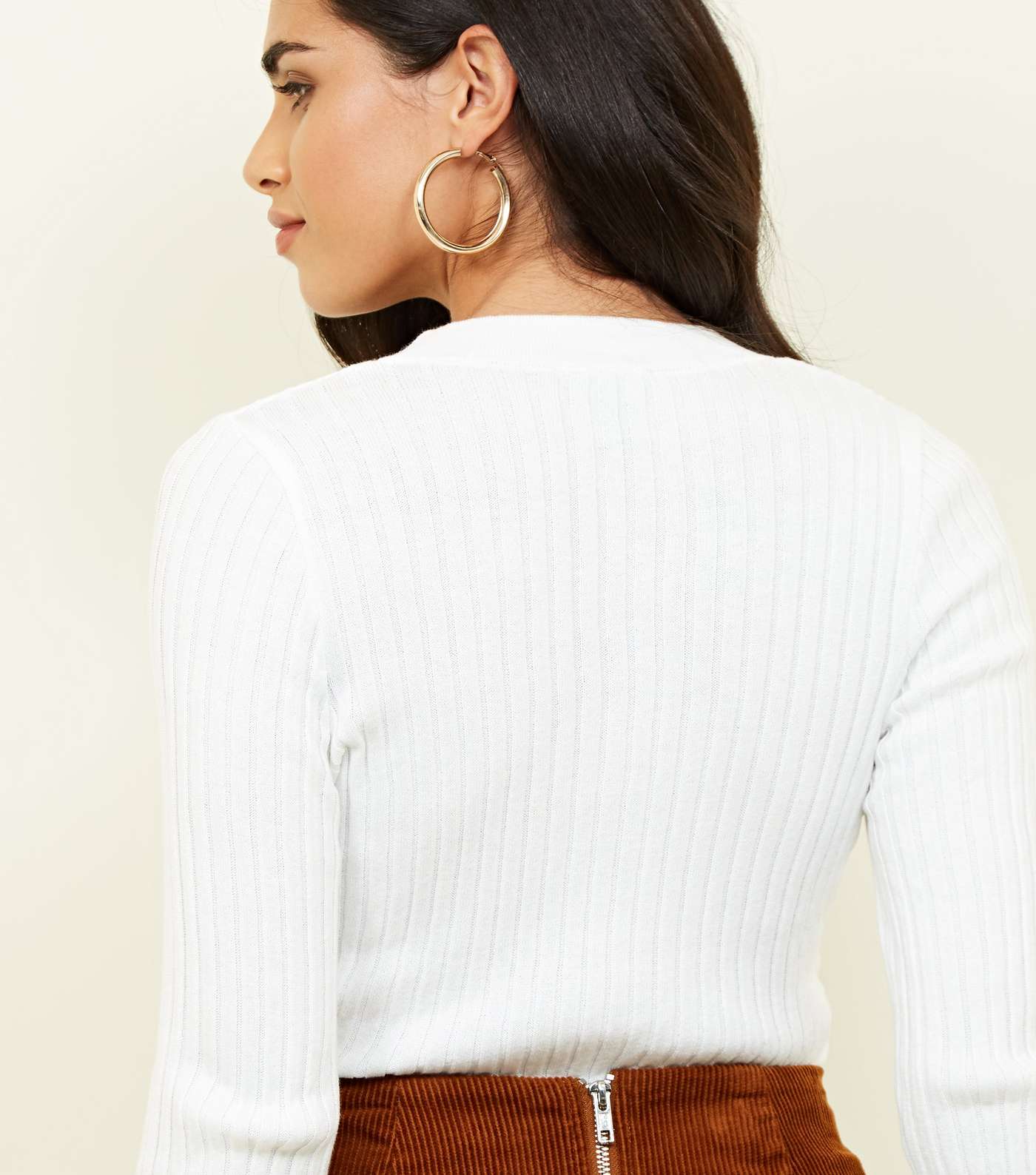 Cream Ribbed Button Front Jumper  Image 3