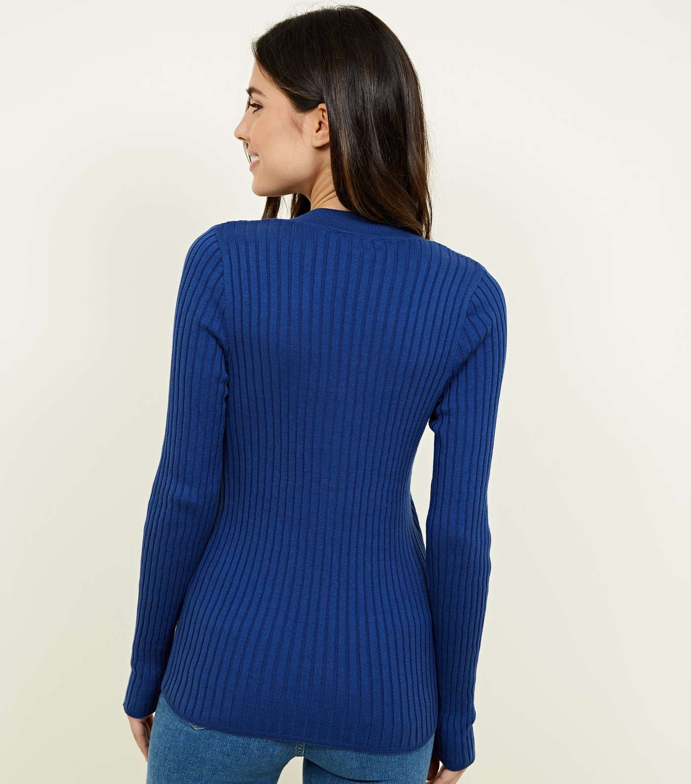 Navy Ribbed Button Front Jumper  Image 3