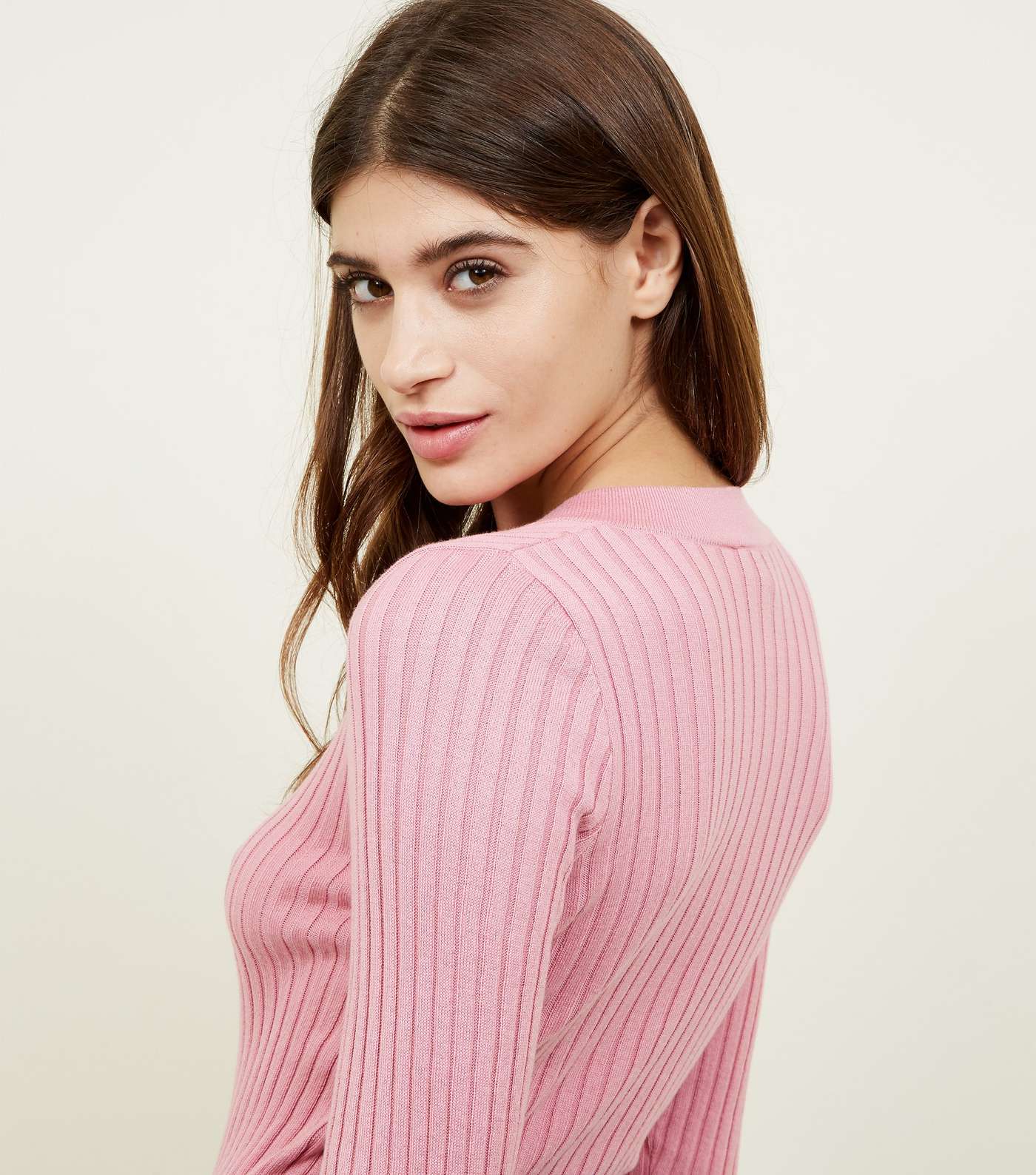 Mid Pink Ribbed Button Front Jumper Image 3
