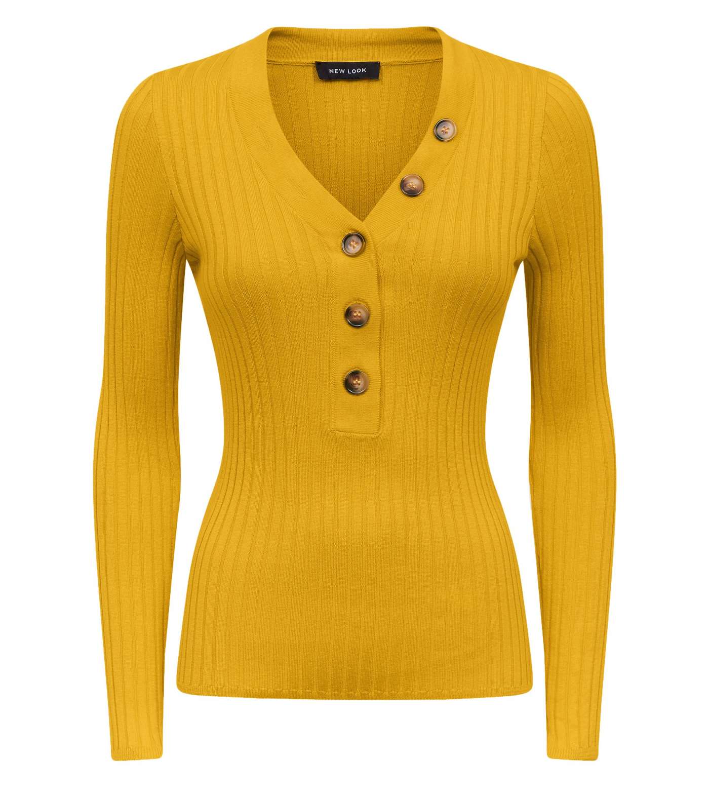 Mustard Ribbed Button Front Jumper Image 4