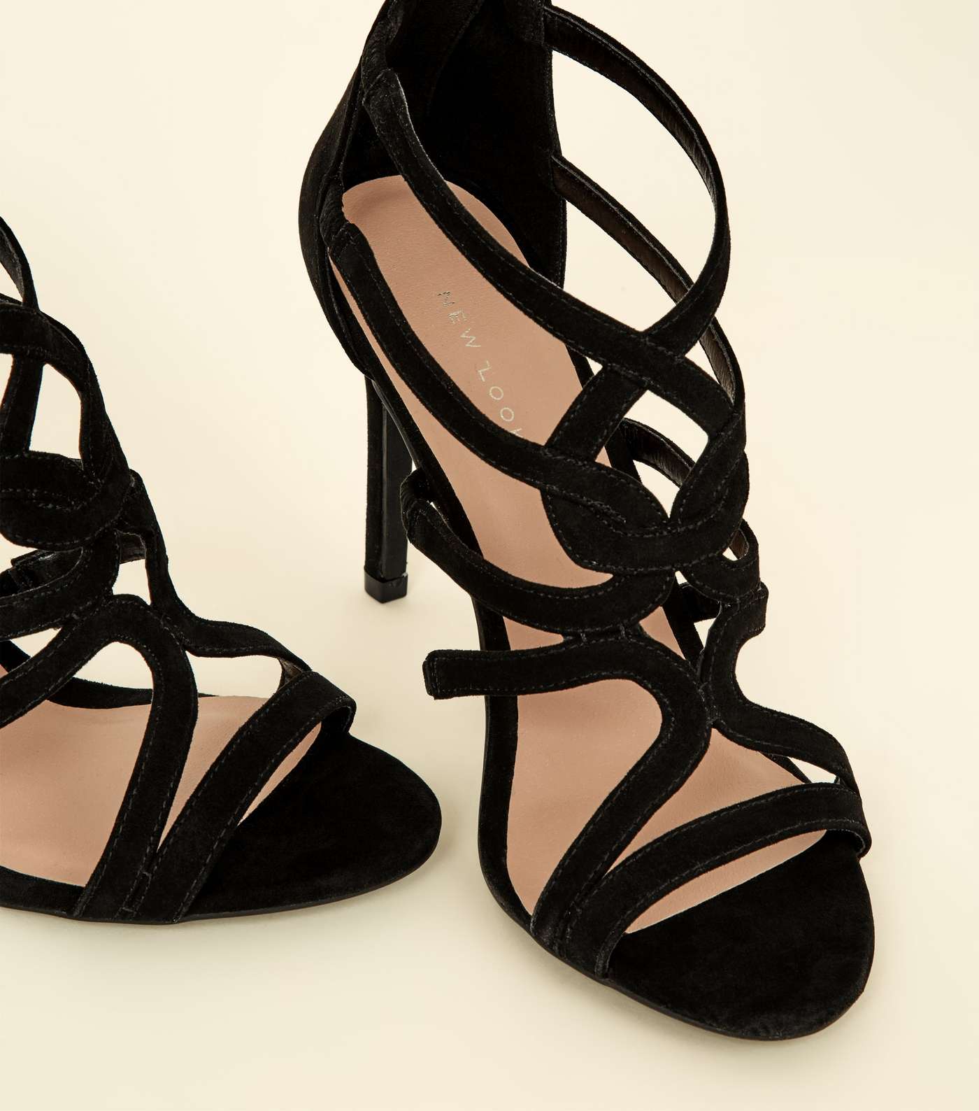 Black Suedette Strappy Stiletto Sandals Image 3