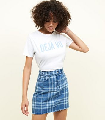check denim skirt