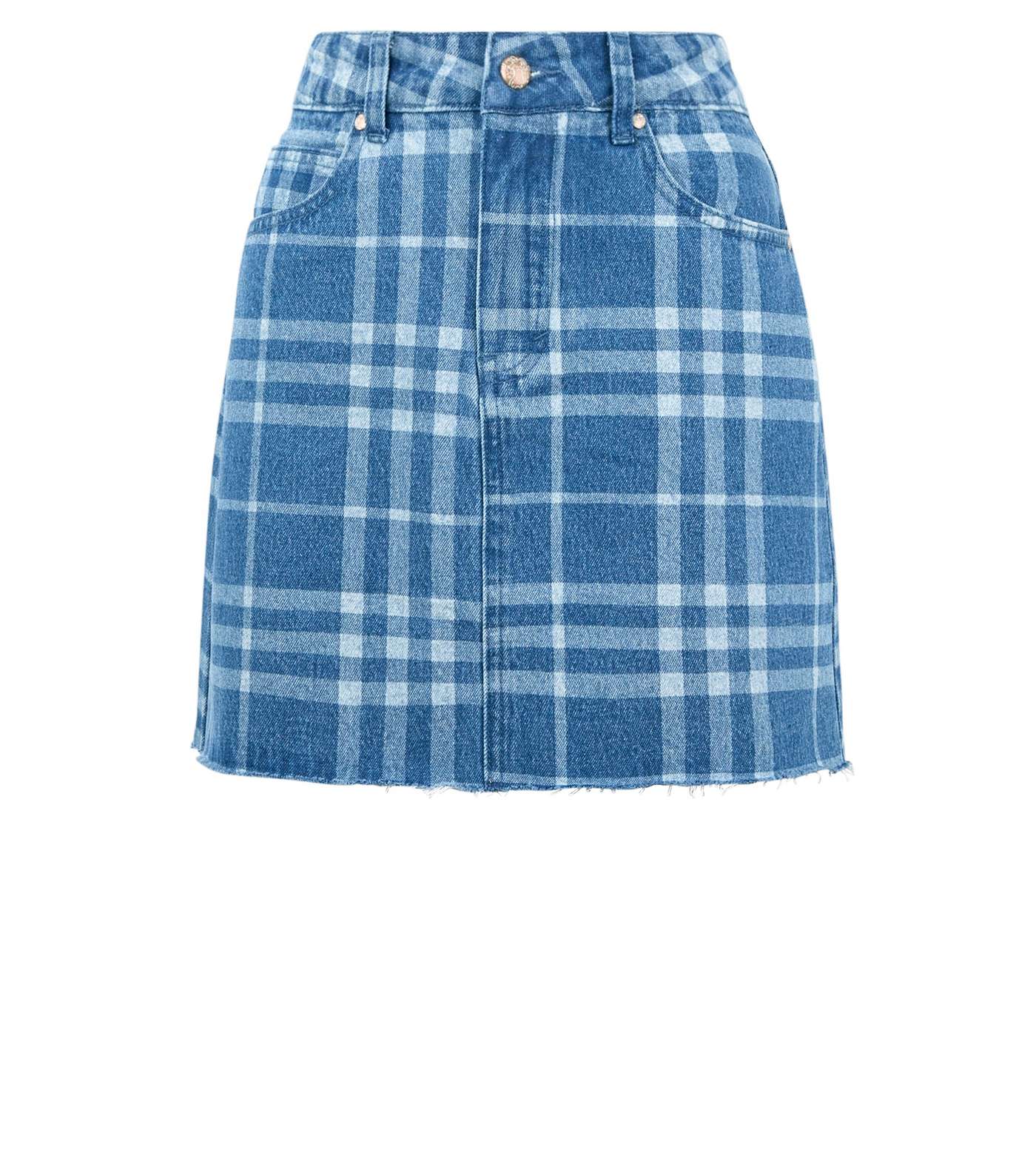 Blue Check Denim Mini Skirt Image 4
